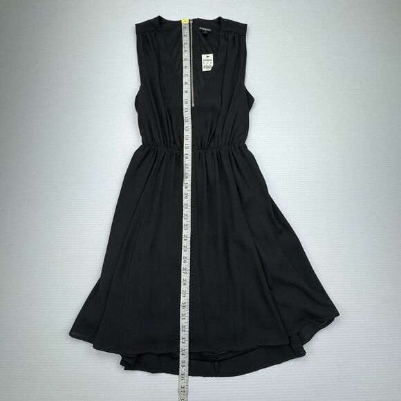 Express Black Sleeveless V Neck Open Back Dress Size 6 Lined - Picture 9 of 11